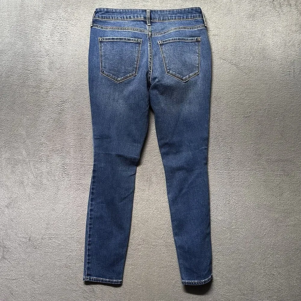 Old Navy Womens 4 Petite Pop Icon Skinny Jeans Blue Mid Rise Distressed Denim